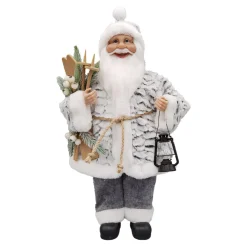 SANTA STANDING 18″ W/ SKIS & LANTERN GRAY