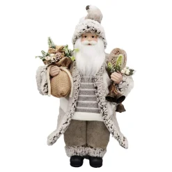 SANTA STANDING 18″ W/ SNOW SHOES & GIFT SACK GRAY/IVORY
