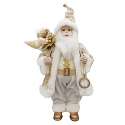 SANTA STANDING 18″ W/ WATCH IVORY/GOLD