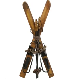 SKI’S & POLE 19.5″ WOODEN NATURAL
