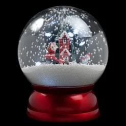 SNOW GLOBE WITH SANTA & SNOWMAN SEE-SAW SNOWING SCENE 10″