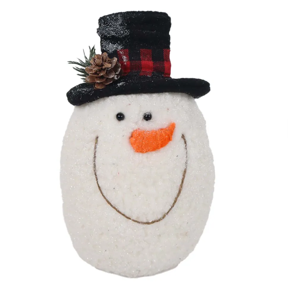 SNOWMAN IN PLAID/ HEAD 9″ BLACK HAT W/ RED/ BLACK RIBBON