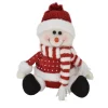 SNOWMAN PLUSH SITTING 8.5″ RED/ WHITE AND POLKA DOTS