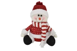 SNOWMAN PLUSH SITTING 8.5″ RED/ WHITE AND POLKA DOTS