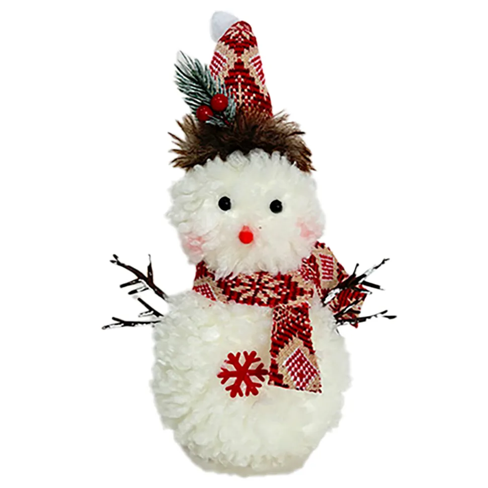 SNOWMAN STANDING PLUSH NATURAL/WHITE 11.5″ W/ SCARF, HAT & TWIGS