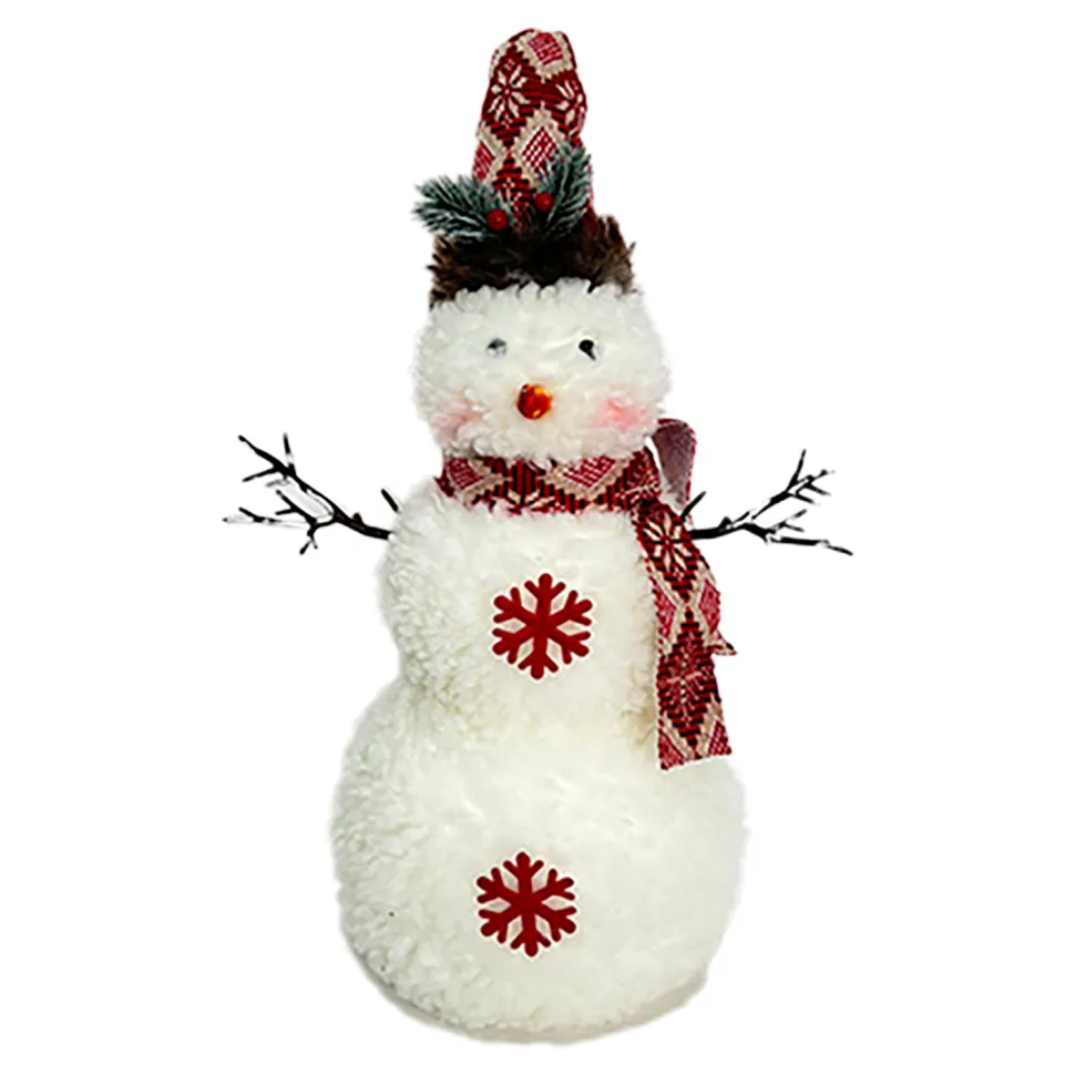 SNOWMAN STANDING PLUSH NATURAL/WHITE 21.5″ W/ SCARF, HAT & TWIGS