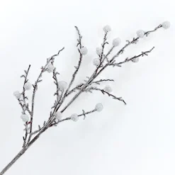 SPRAY BERRIES ON TWIGS 35.5″ NATURAL W/ WHITE BERRIES AND SNOW