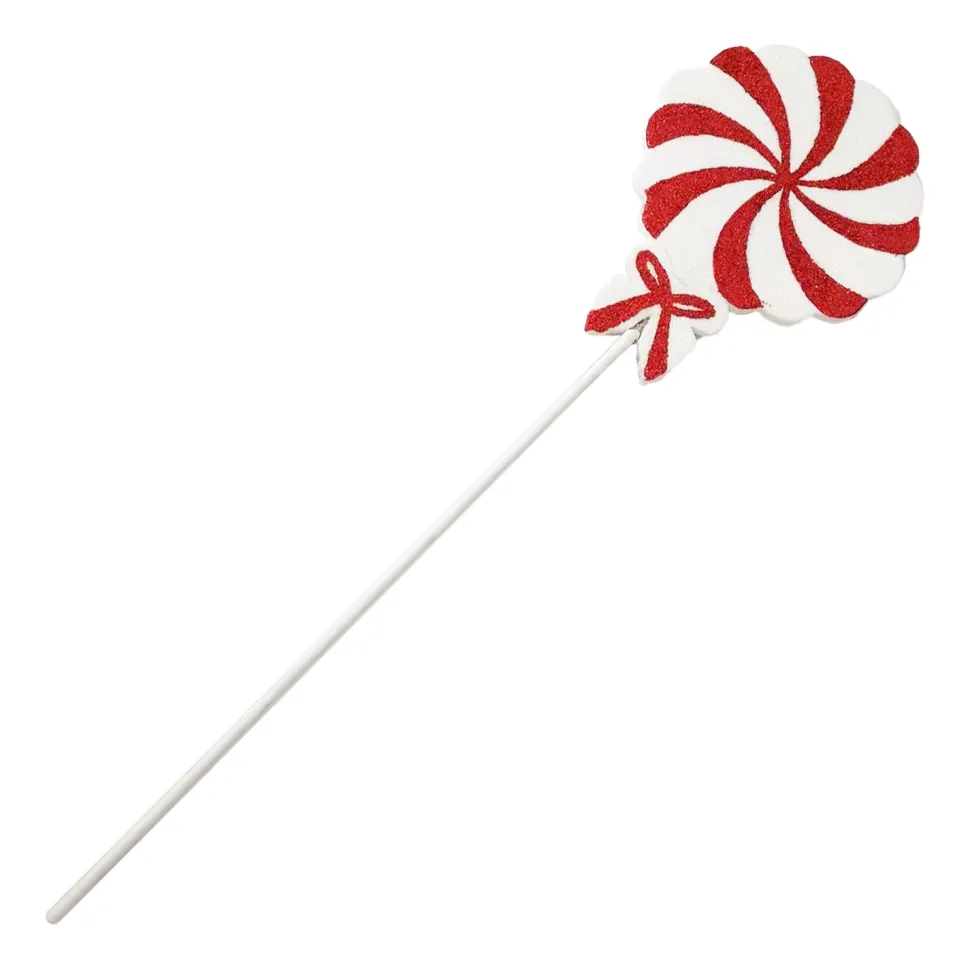 SPRAY CANDY CANE 23″ X6.5″ RED /WHITE DISC W/ SWIRL & BOW