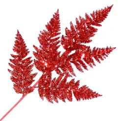 SPRAY FERN LEAVES 24″ RED GLITTER