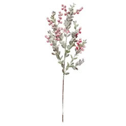 SPRAY FLOCKED LEAVES 27.5″ RED BERRY