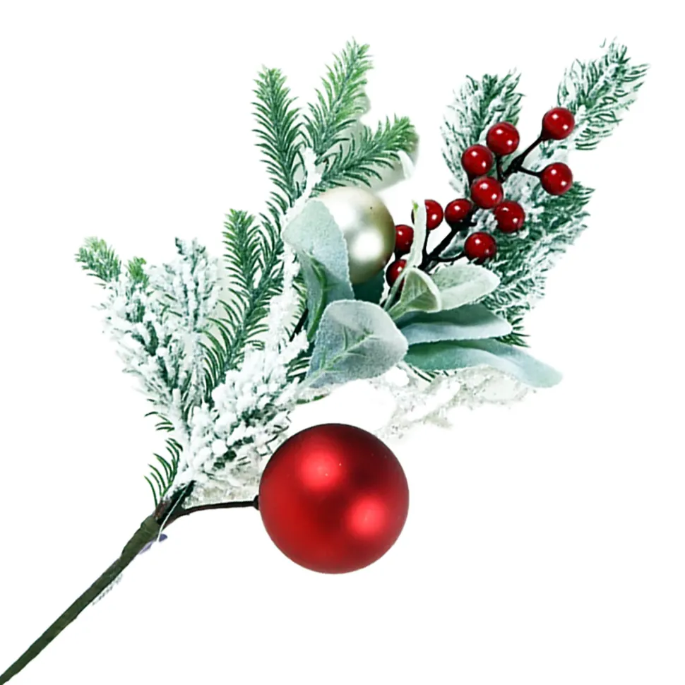 SPRAY FLOCKED PINE 18″ RED BERRIES W/ BALLS RED/GREEN/GOLD