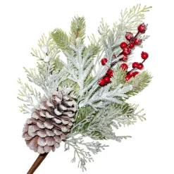 SPRAY FROSTED PINE 16″ RED BERRIES MIXED PINE, CEDAR, & CONES