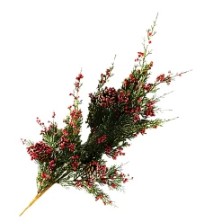 SPRAY FROSTED PINE 33″ RED BERRIES CEDAR & CONES