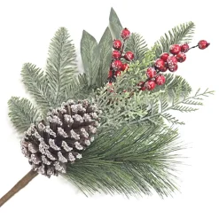 SPRAY GRN 16″ MIXED PINE, CEDAR, RED BERRIES & CONES ICED/ ICED / FROSTED