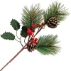 SPRAY GRN PINE 17″ GREEN/RED W/ BERRIES, HOLLY LEAF & PINE CONE, GLITTER