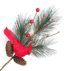 SPRAY GRN PINE 15″ RED BERRIES W/ CARDINAL NEEDLE PINE & CONES