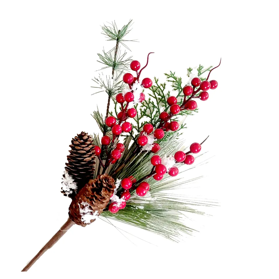SPRAY GRN PINE 16″ RED BERRIES MIXED PINE, CEDAR & CONE