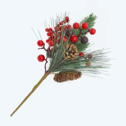 SPRAY GRN PINE 14″ RED BERRY W/ MIXED PINE & CONE