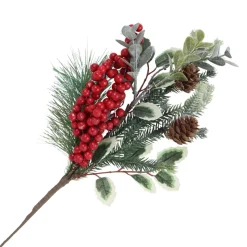 SPRAY GRN PINE 12″ RED BERRY MIXED GREENERY & CONES