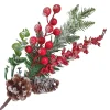 SPRAY GRN PINE 16″ RED BERRY, PINE CONES & GREENERY ICED