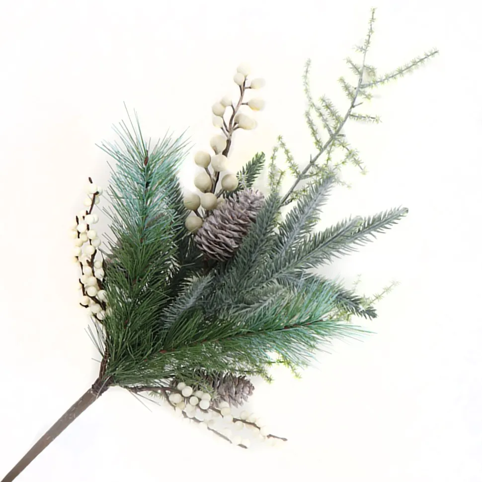 SPRAY GRN PINE 18″ WHITE BERRY GREENERY & CONES
