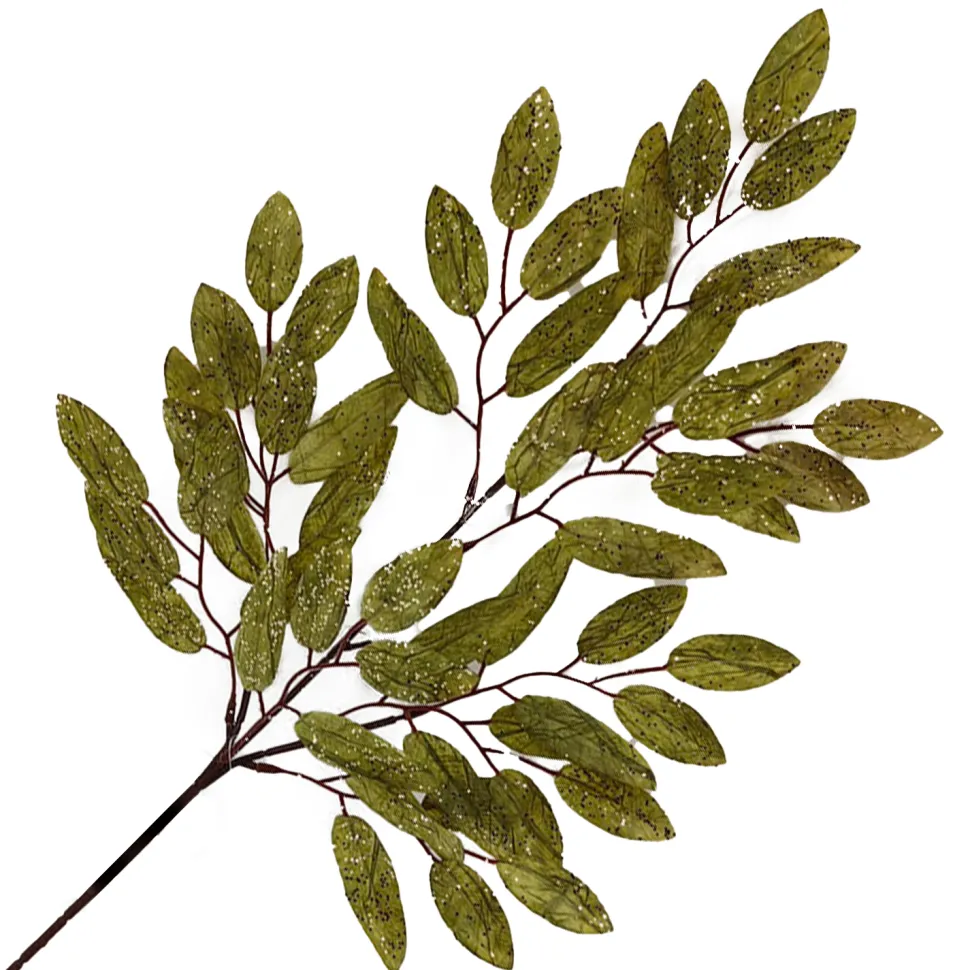 SPRAY LEAVES 27″ GREEN W/ GOLD GLITTER