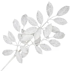 SPRAY LEAVES 33″ WHITE W/ SILVER GLITTER