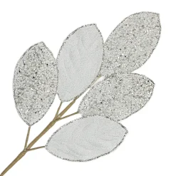 SPRAY LEAVES BAY 28″ WHITE GLITTER