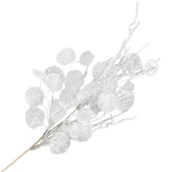SPRAY LEAVES EUCALYPTUS 30″ WHITE W/ GLITTER TWIGS