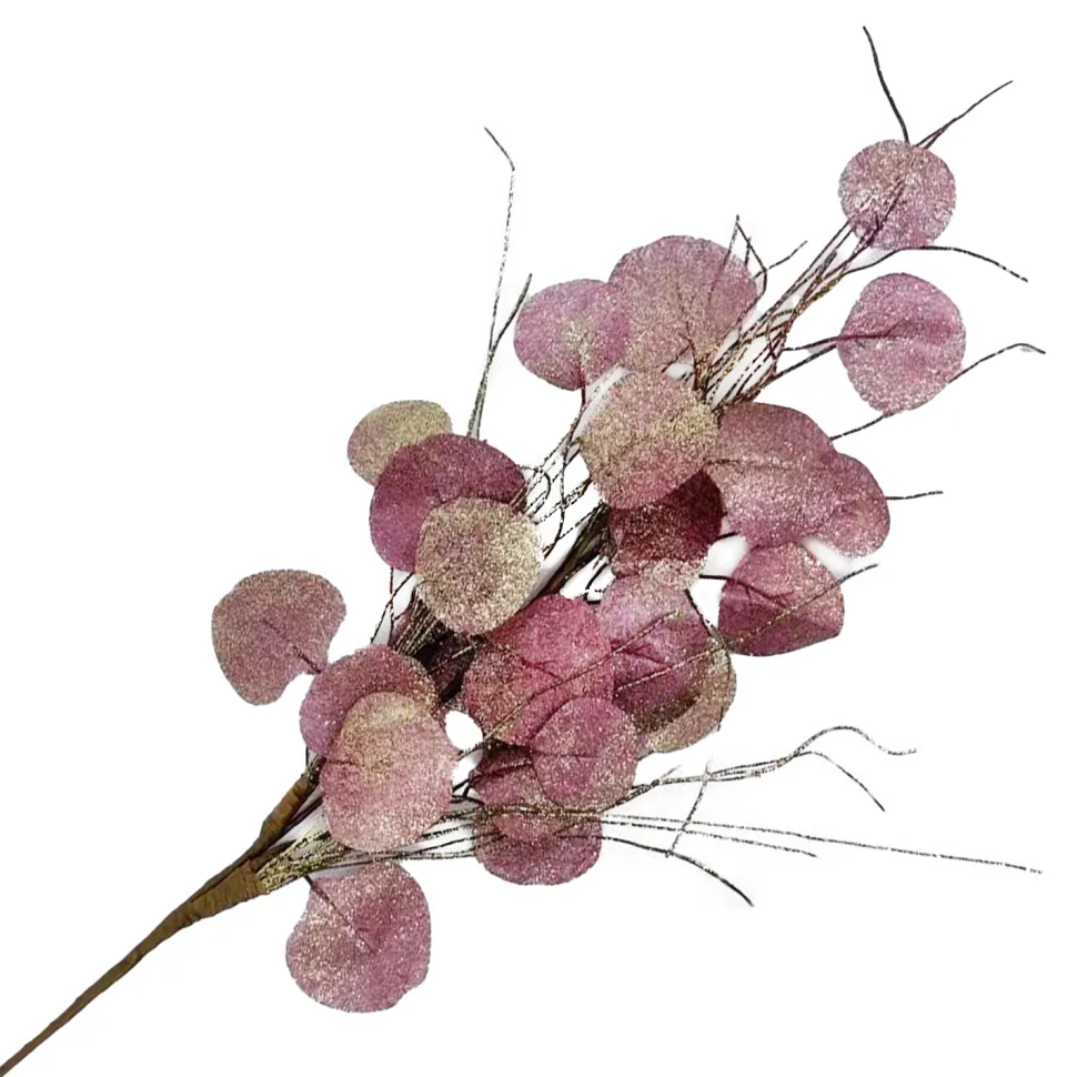 SPRAY LEAVES EUCALYPTUS 29.5″ PINK W/ GLITTER TWIGS
