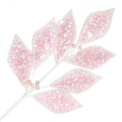SPRAY LEAVES FABRIC 25.5″ IRIDIDESCENT PINK SEQUINS