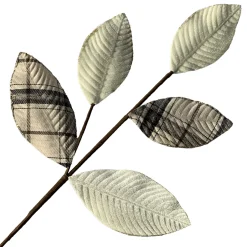 SPRAY LEAVES FABRIC 26″ 2-TONE VELVET PLAID /CREAM GLITTER EDGE