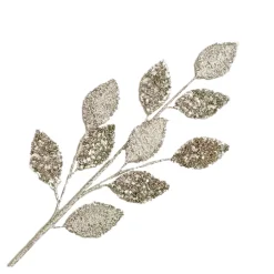 SPRAY LEAVES FABRIC 30″ PLATINUM W/ BEADS GLITTER & SEQUINS