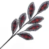 SPRAY LEAVES FABRIC 27″ RED/ BLK BUFFALO PLAID W/ FLUFFY FROSTED BORDER