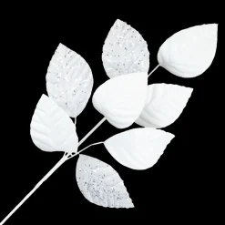 SPRAY LEAVES FABRIC 29″ WHITE AND SILVER GLITTER LEAVES