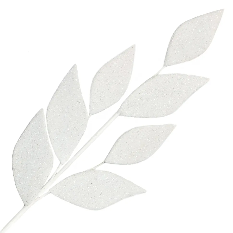 SPRAY LEAVES FABRIC 26″ WOOL WHITE FROSTED