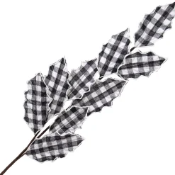 SPRAY LEAVES FABRIC HOLLY 27″ BLK/WHT HOLY PLAID W/ GLITTER BORDER