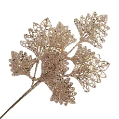 SPRAY LEAVES FAN SHAPE 18″ WHITE/ROSE GOLD GLITTER