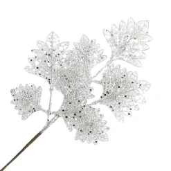 SPRAY LEAVES FAN SHAPE 18″ WHITE/SILVER GLITTER