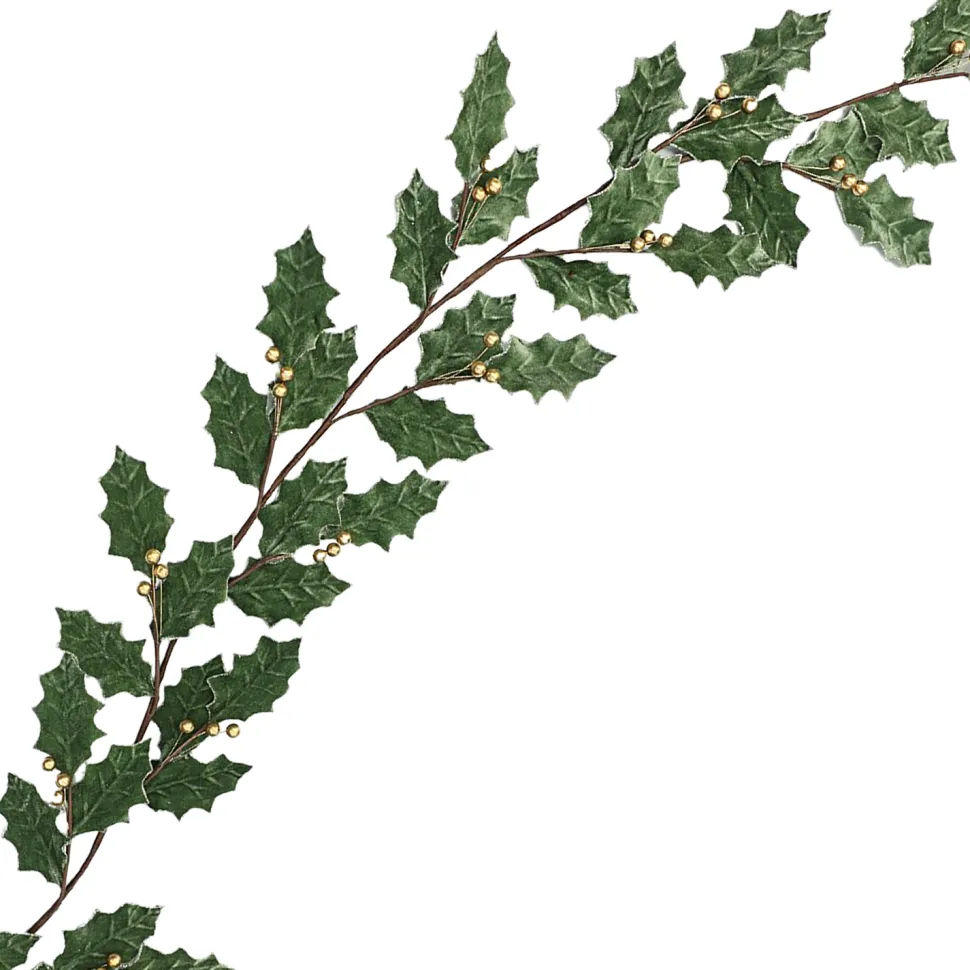 SPRAY LEAVES HOLLY 26″ CHAMPAGNE METALLIC HOLLY LEAVES