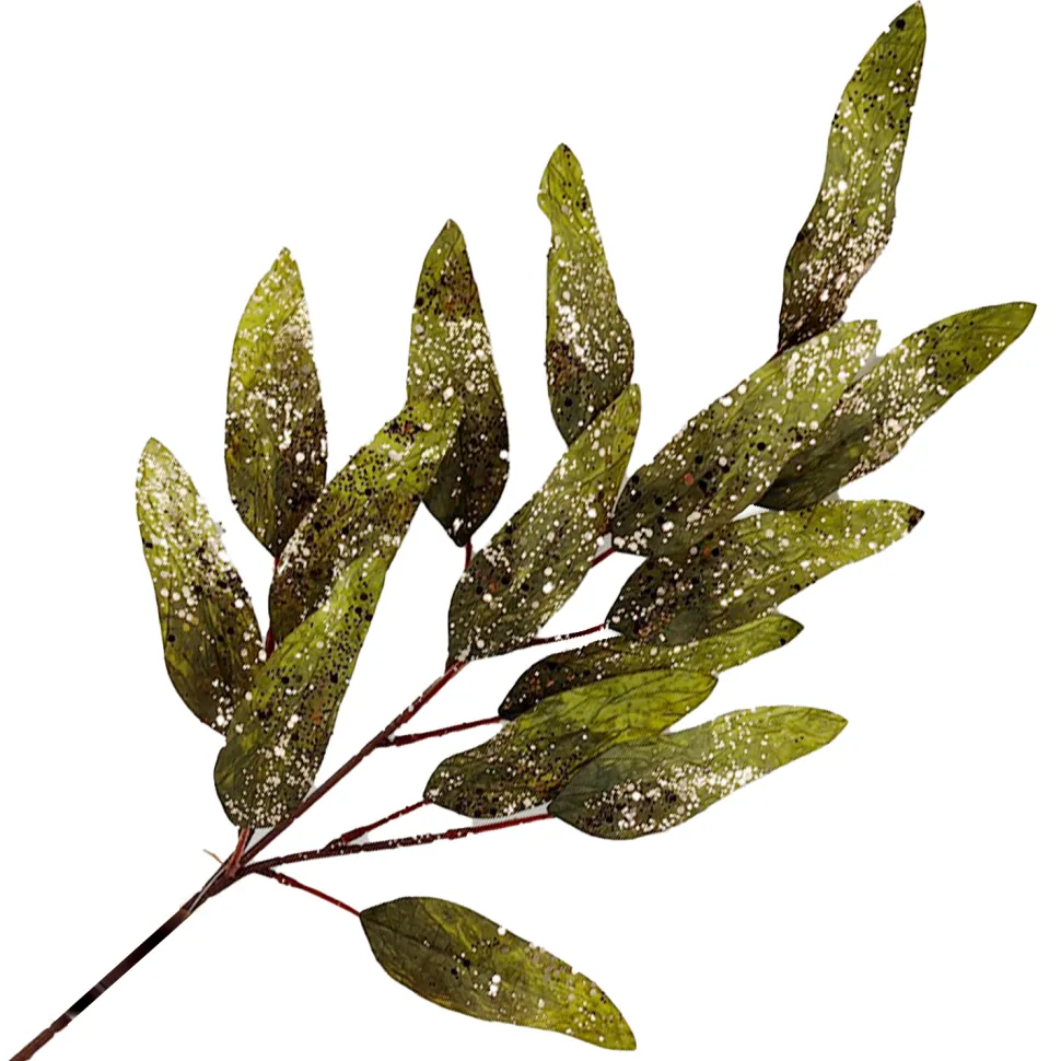 SPRAY LEAVES LONG 27″ GREEN W/ GOLD GLITTER