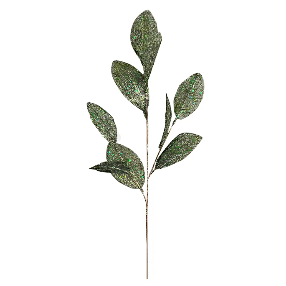 SPRAY LEAVES MAGNOLIA 28″ GREEN GLITTER
