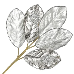SPRAY LEAVES MAGNOLIA 23″ SILVER METALIC W/ GLITTER