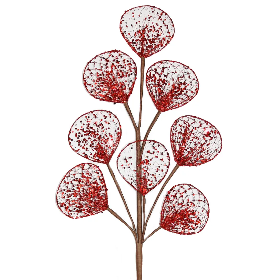 SPRAY LEAVES MESH 26″ RED GLITTER