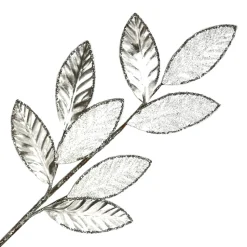 SPRAY LEAVES METALLIC 28.5″ SILVER FABRIC W/ GLITTER