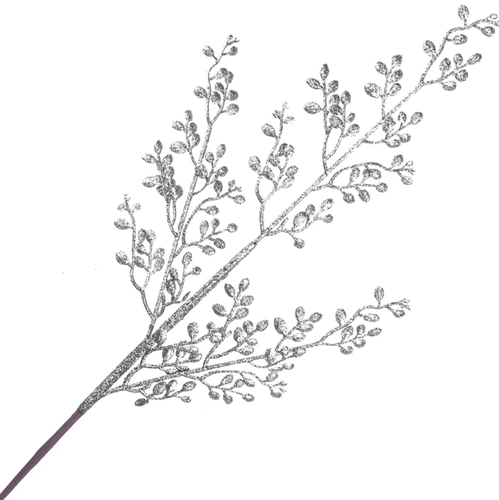 SPRAY LEAVES MINI 26″ SILVER GLITTER