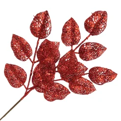 SPRAY LEAVES ROSE 22″ RED 22″ GLITTER