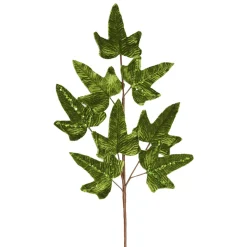 SPRAY LEAVES VELVET 27.5″ DARK GREEN W/GLITTER
