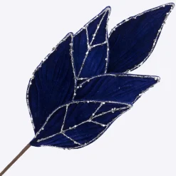 SPRAY LEAVES VELVET 22″ ROYAL BLUE W/ SILVER GLITTER