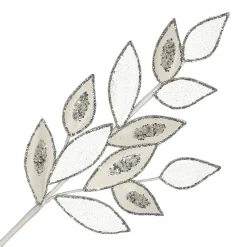 SPRAY LEAVES VELVET 30.5″ WHITE/ SILVER W/ GLTR & SEQUIN